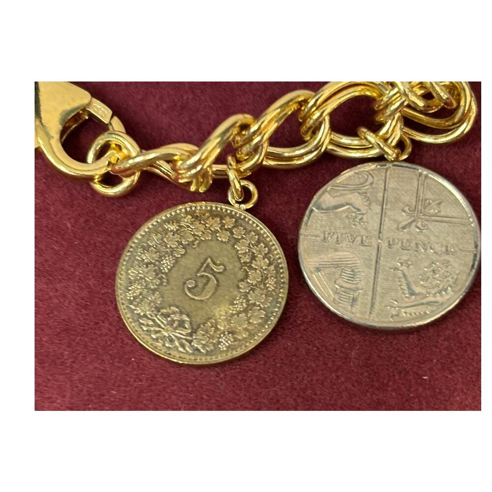 Sterling Silver Gold Vermeil European Coin Charm Bracelet 7" #67824 - Picture 3 of 7